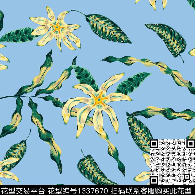花卉7.jpg - 1337670 - 绿植树叶 花卉 大牌风 - 传统印花花型 － 女装花型设计 － 瓦栏