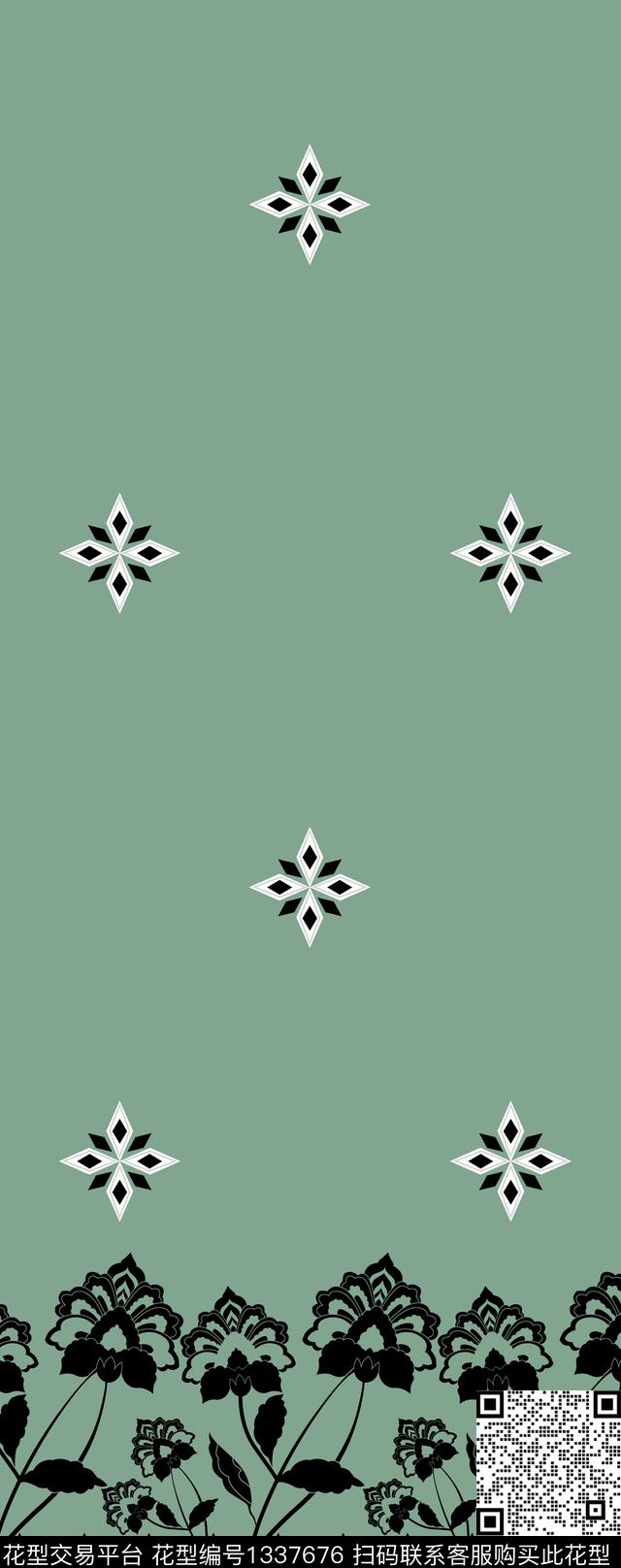 ASMYSJ0107.jpg - 1337676 - 数码花型 绿植树叶 几何 - 数码印花花型 － 女装花型设计 － 瓦栏