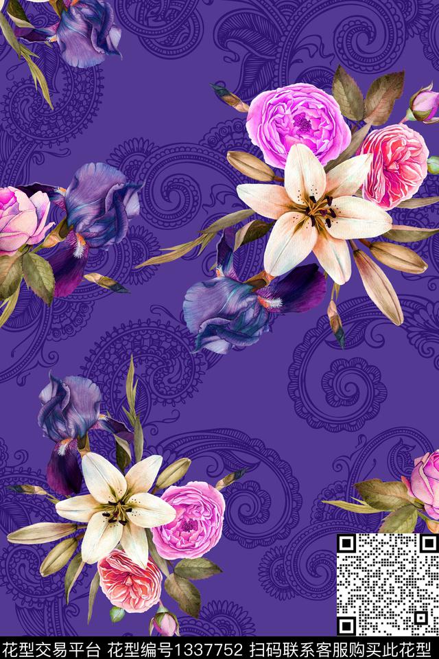 A-2020-05-06.jpg - 1337752 - 几何花卉 大牌风 佩兹利底纹 - 数码印花花型 － 女装花型设计 － 瓦栏