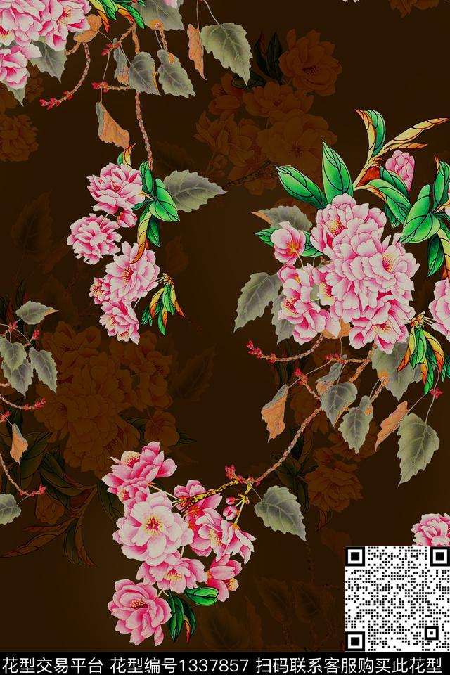 dear-20161.jpg - 1337857 - 旗袍 香云纱 中国 - 数码印花花型 － 女装花型设计 － 瓦栏