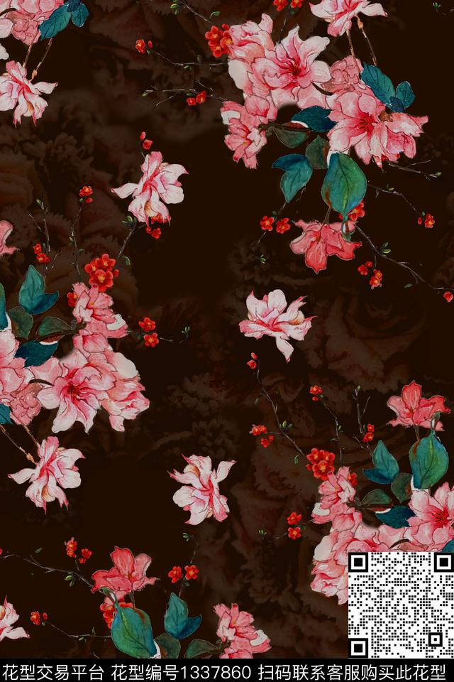 dear-20163.jpg - 1337860 - 旗袍 香云纱 中国 - 数码印花花型 － 女装花型设计 － 瓦栏