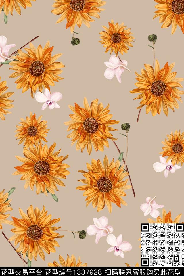 菊花花卉大牌风数码印花花型下载（图片编号: 1337928） - 瓦栏（Walan）