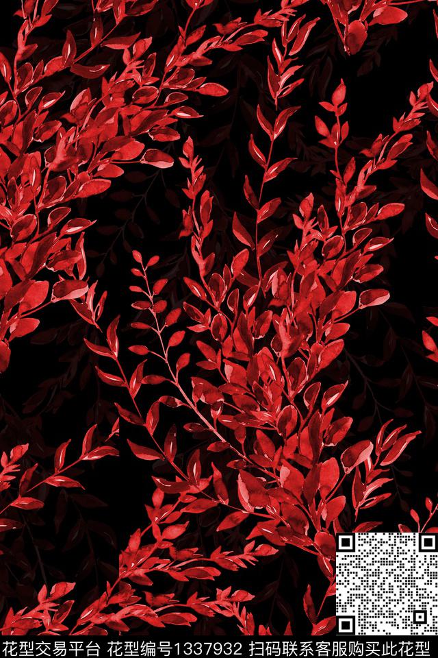 花卉大牌风植物数码印花花型下载（图片编号: 1337932） - 瓦栏（Walan）