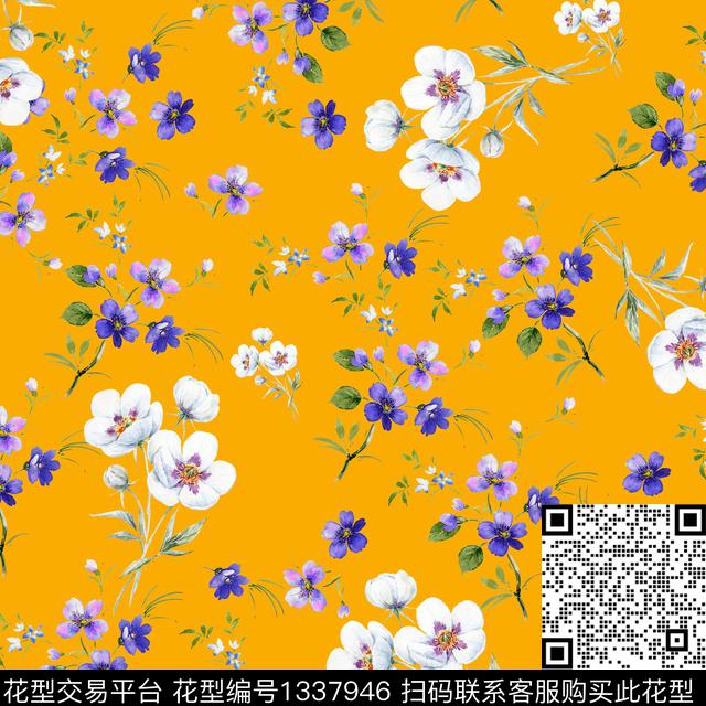 花卉大牌风植物数码印花花型下载（图片编号: 1337946） - 瓦栏（Walan）