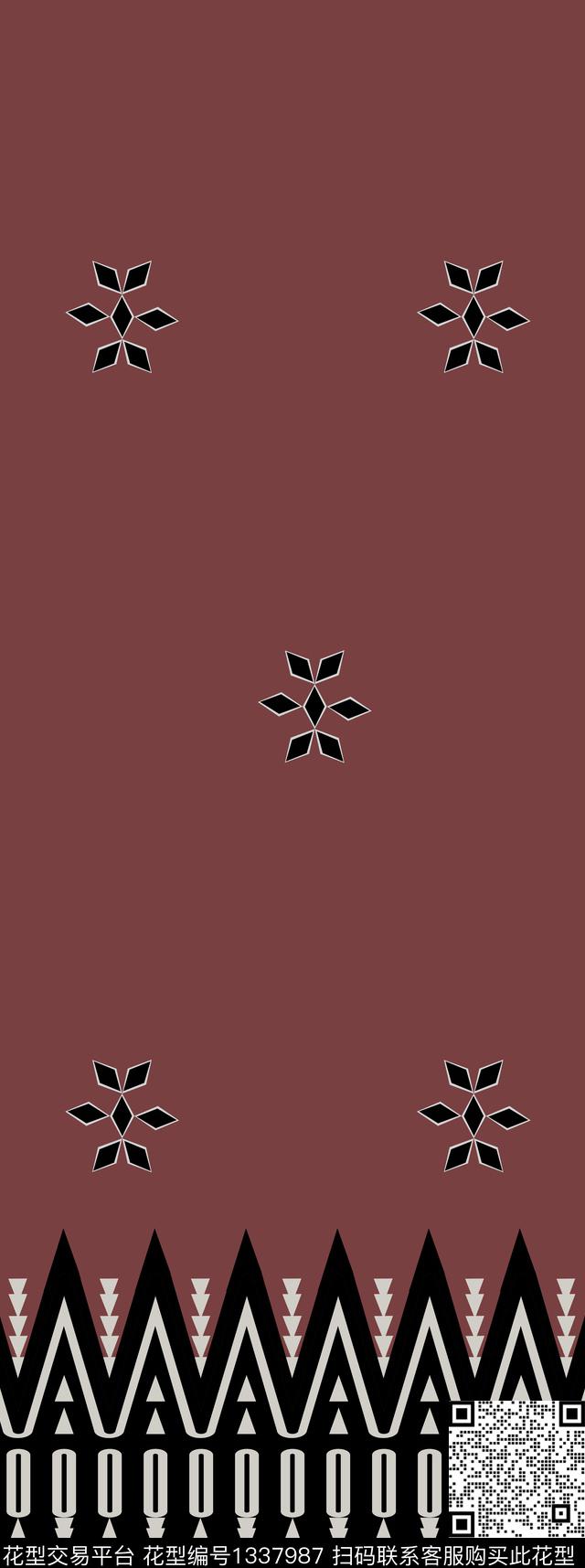 ASMYSJ0109.jpg - 1337987 - 数码花型 绿植树叶 几何 - 数码印花花型 － 女装花型设计 － 瓦栏