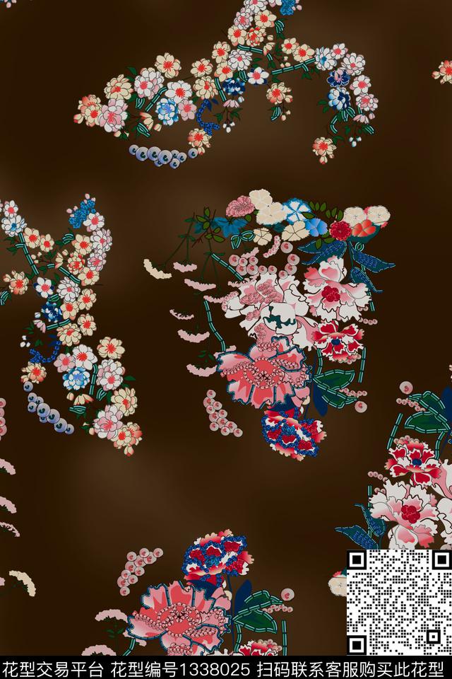 dear-20166.jpg - 1338025 - 旗袍 香云纱 中国 - 数码印花花型 － 女装花型设计 － 瓦栏