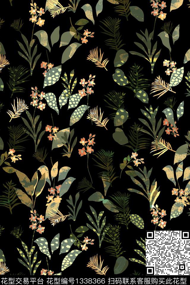 H126.jpg - 1338366 - 绿植树叶 纹理 花卉 - 数码印花花型 － 女装花型设计 － 瓦栏