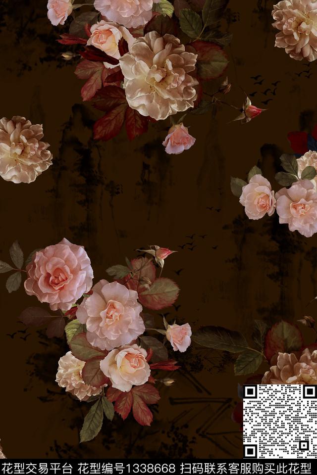 dear-20171.jpg - 1338668 - 旗袍 香云纱 中国 - 数码印花花型 － 女装花型设计 － 瓦栏