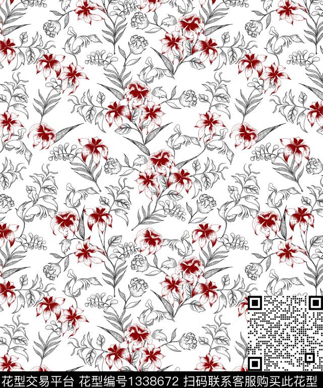排列.jpg - 1338672 - 复古花朵 复古插画 英式田园 - 数码印花花型 － 女装花型设计 － 瓦栏
