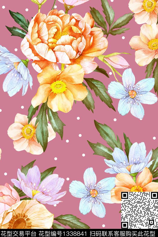 2020-06-28-d2.jpg - 1338841 - 年轻女性 植物 大花 - 数码印花花型 － 女装花型设计 － 瓦栏
