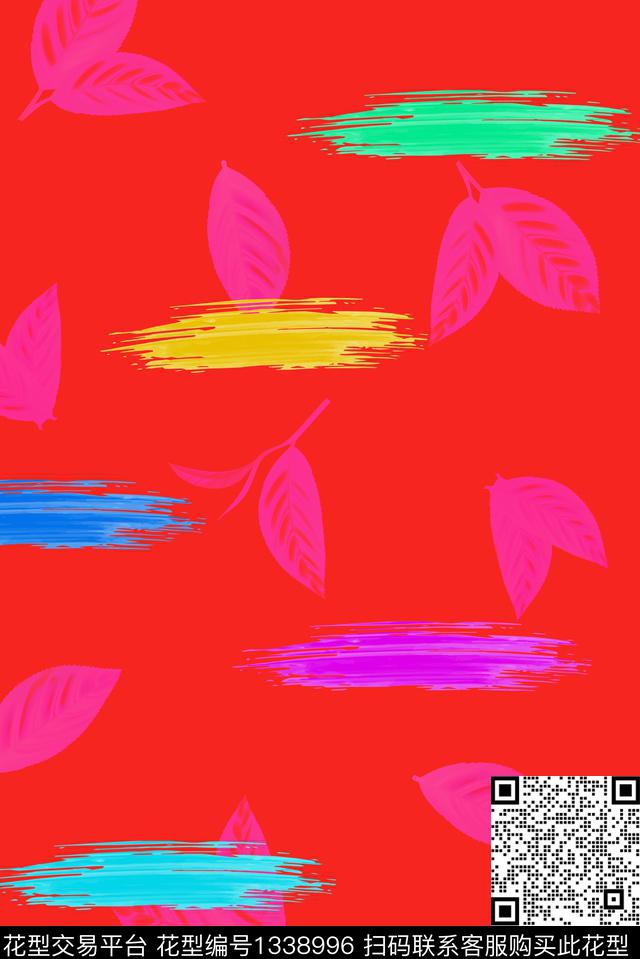 笔画-红.jpg - 1338996 - 插画 窗帘 时尚 - 数码印花花型 － 女装花型设计 － 瓦栏