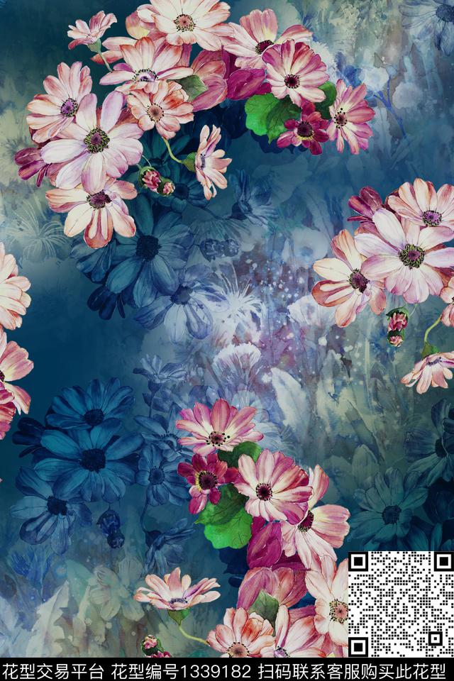 WC0051.jpg - 1339182 - 花卉 旗袍 香云纱 - 数码印花花型 － 女装花型设计 － 瓦栏