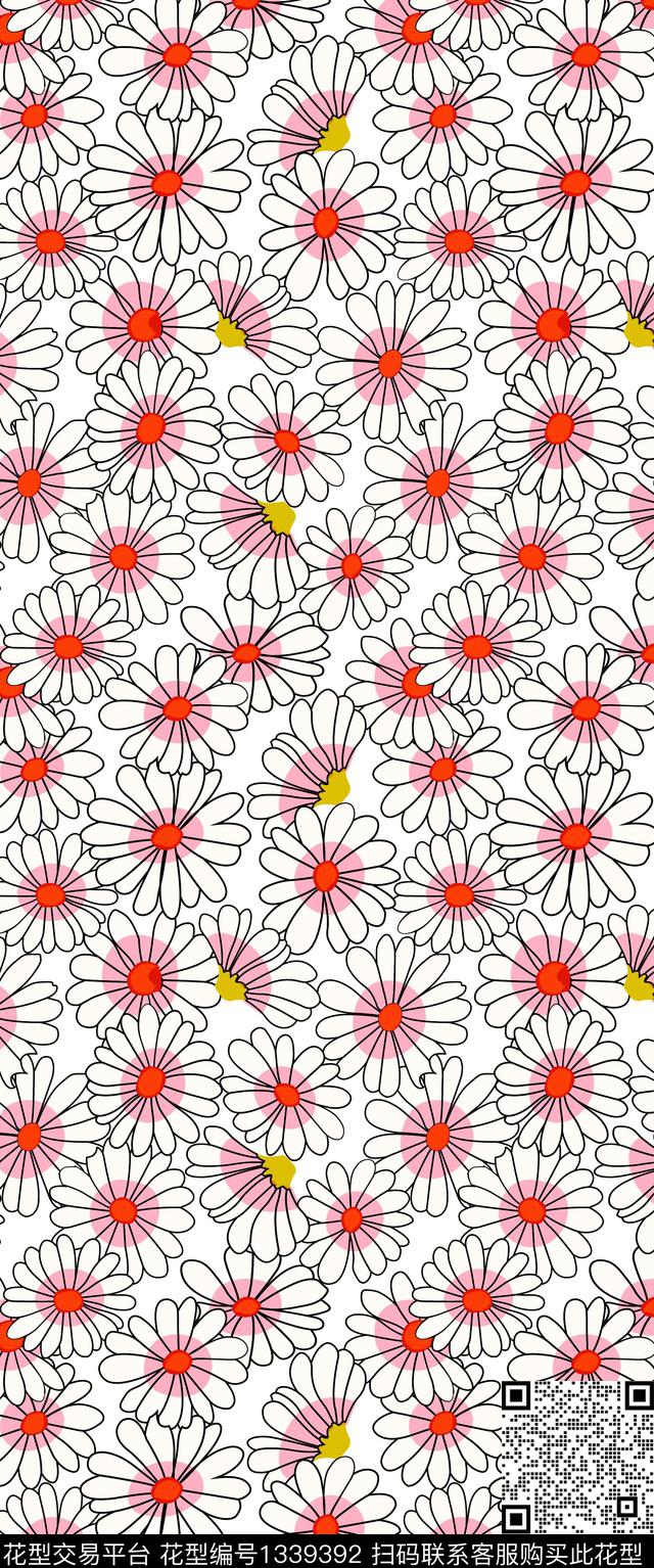 小雏菊.jpg - 1339392 - 小雏菊 小碎花 复古满印 - 传统印花花型 － 女装花型设计 － 瓦栏