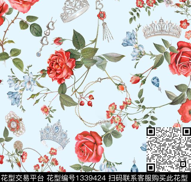 红玫瑰宝石.jpg - 1339424 - 田园 数码花型 花卉 - 数码印花花型 － 女装花型设计 － 瓦栏