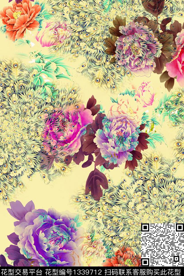 牡丹-黄.jpg - 1339712 - 插画 趋势花型 时尚 - 数码印花花型 － 女装花型设计 － 瓦栏
