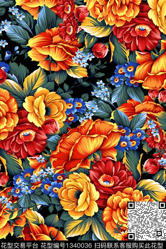 yc0703.jpg - 1340036 - 菊花 植物 手绘花卉 - 数码印花花型 － 女装花型设计 － 瓦栏