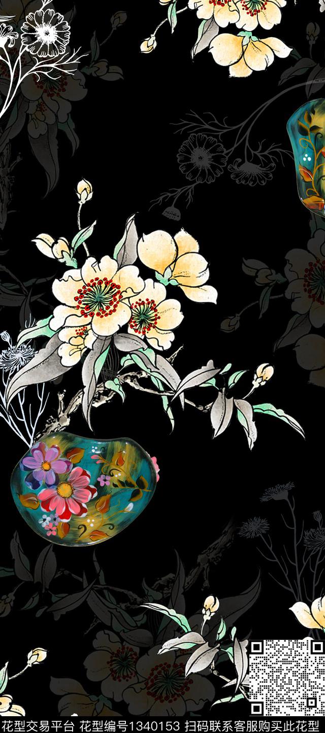dear-20182.jpg - 1340153 - 旗袍 香云纱 中国 - 数码印花花型 － 女装花型设计 － 瓦栏