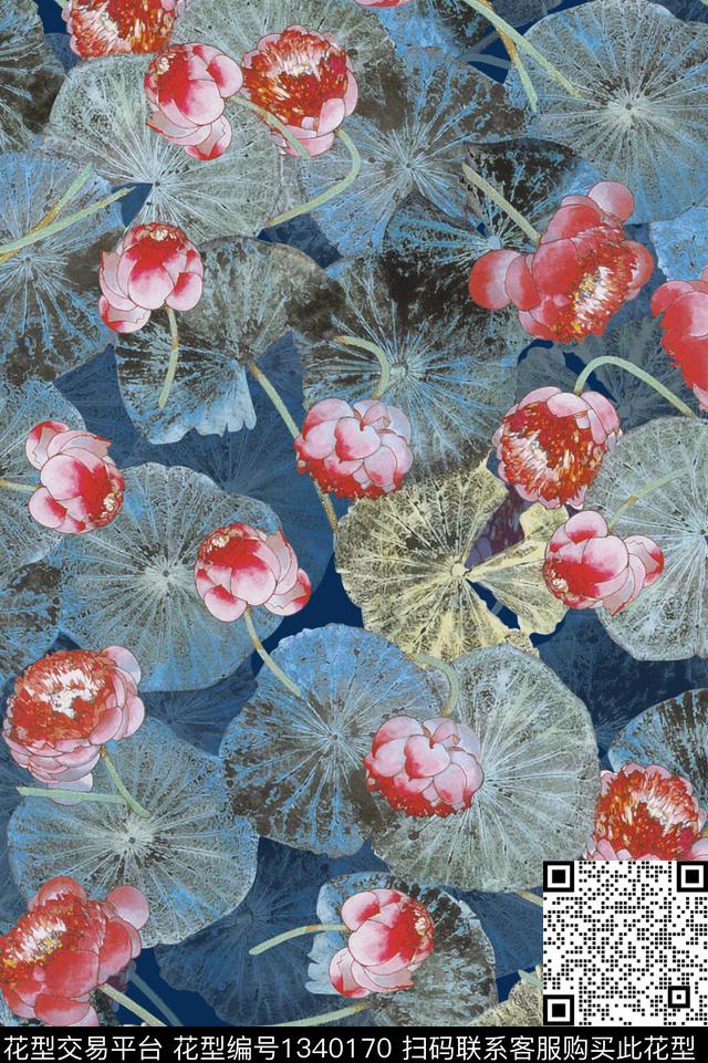 中国风荷花旗袍数码印花花型下载（图片编号: 1340170） - 瓦栏（Walan）