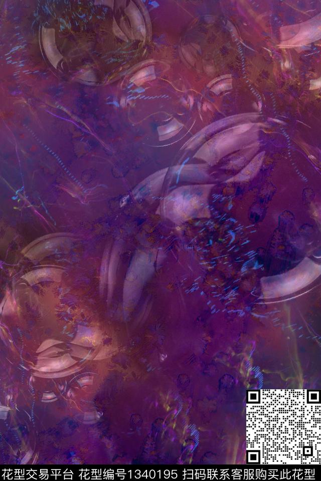 抽象泡泡黑底花卉数码印花花型下载（图片编号: 1340195） - 瓦栏（Walan）
