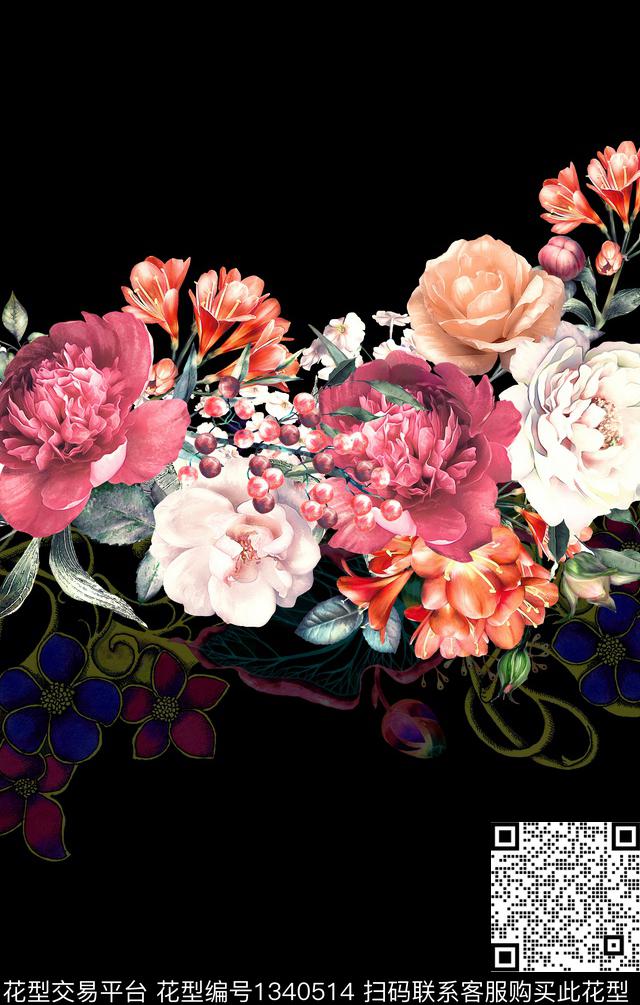 no7-4.jpg - 1340514 - 花卉 定位花 黑底花卉 - 数码印花花型 － 女装花型设计 － 瓦栏