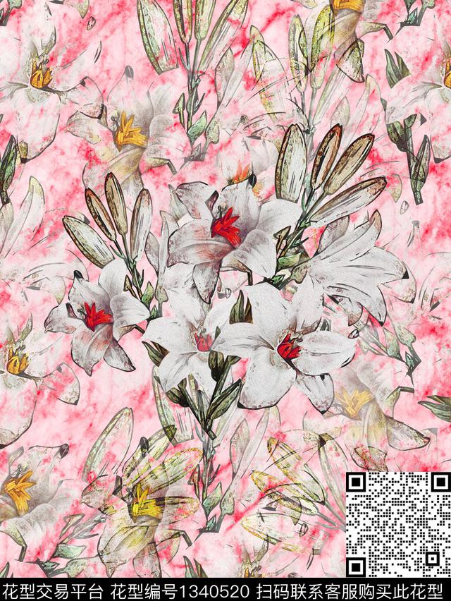 独幅-红.jpg - 1340520 - 插画 定位花 时尚 - 数码印花花型 － 女装花型设计 － 瓦栏