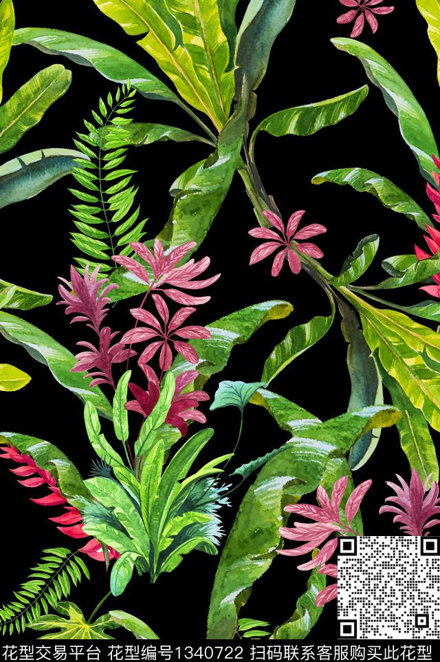 热带花型绿植树叶小碎花数码印花花型下载（图片编号: 1340722） - 瓦栏（Walan）