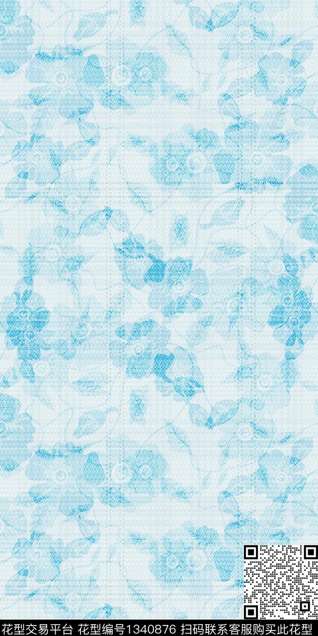 手绘花.jpg - 1340876 - 蓝色 彩底花卉 底纹 - 数码印花花型 － 女装花型设计 － 瓦栏
