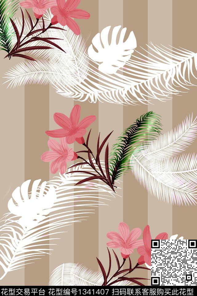 条纹花-灰.jpg - 1341407 - 时尚 几何 花卉 - 数码印花花型 － 女装花型设计 － 瓦栏