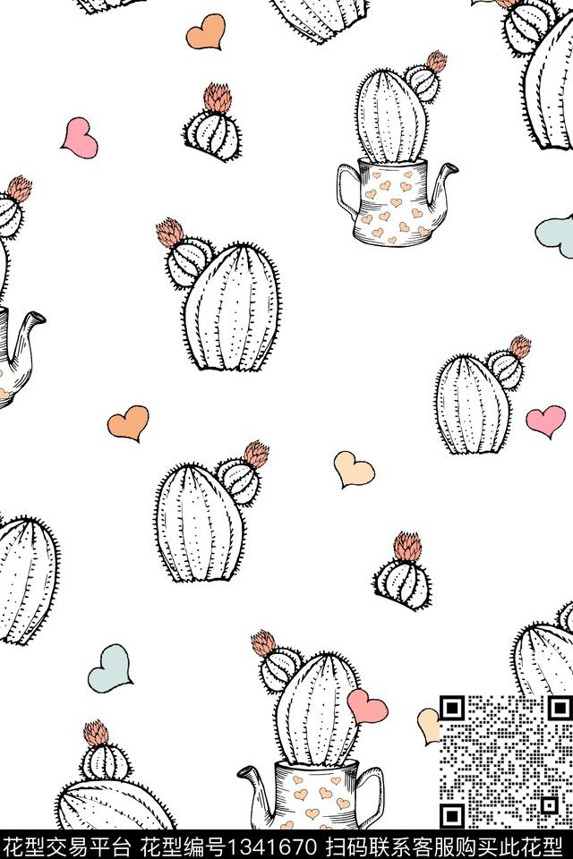 爱心仙人掌趣味传统印花花型下载（图片编号: 1341670） - 瓦栏（Walan）