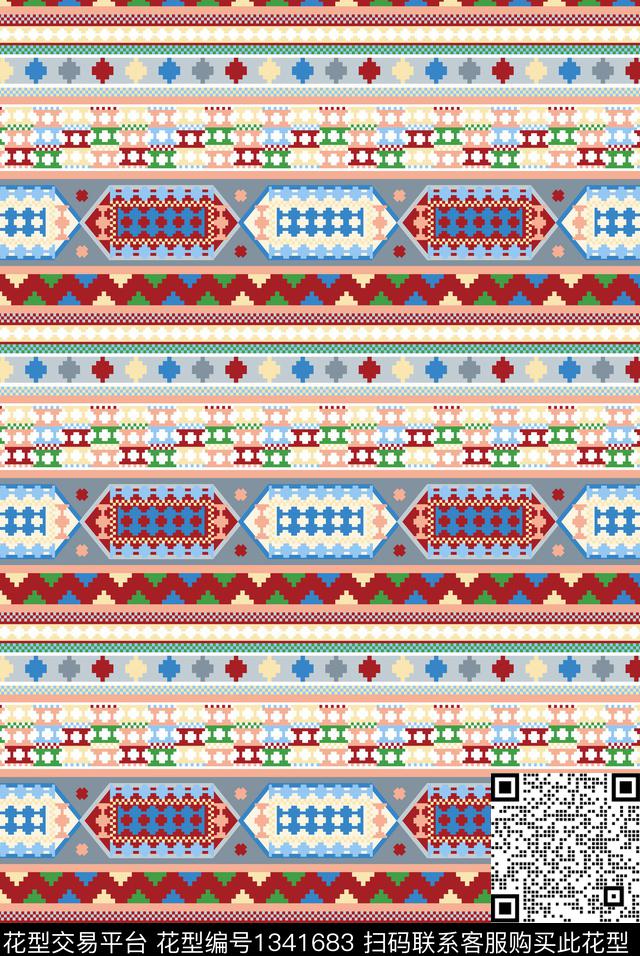 617.jpg - 1341683 - 几何 复古 民族风 - 传统印花花型 － 女装花型设计 － 瓦栏