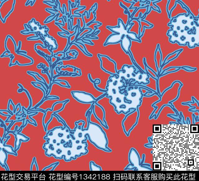 WL-20200709-1.jpg - 1342188 - 绿植树叶 抽象花卉 男装 - 传统印花花型 － 女装花型设计 － 瓦栏