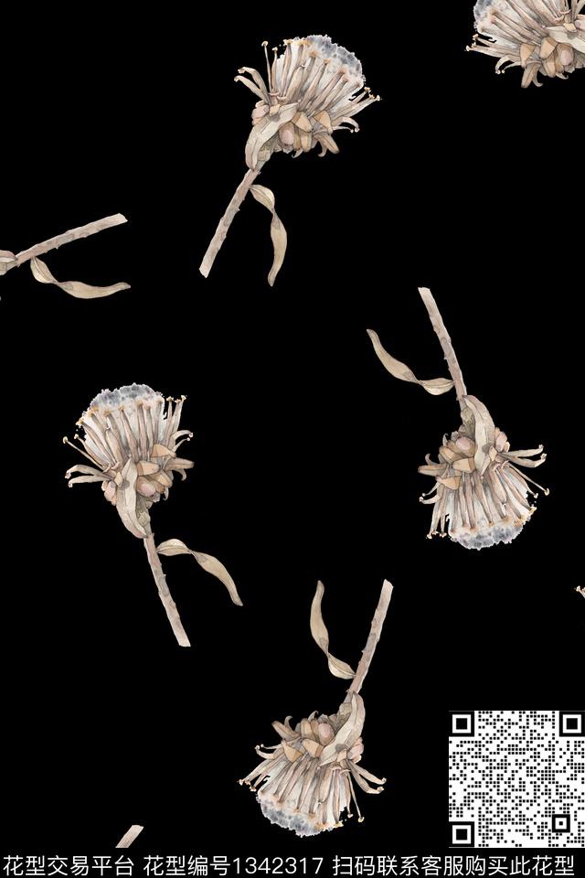 花卉大牌风植物数码印花花型下载（图片编号: 1342317） - 瓦栏（Walan）