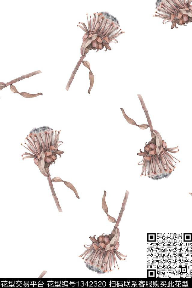 花卉大牌风植物数码印花花型下载（图片编号: 1342320） - 瓦栏（Walan）