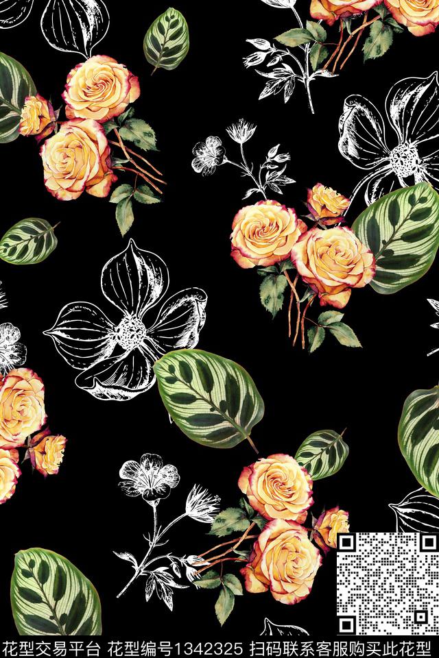 0712B1.jpg - 1342325 - 花卉 大牌风 植物 - 数码印花花型 － 女装花型设计 － 瓦栏