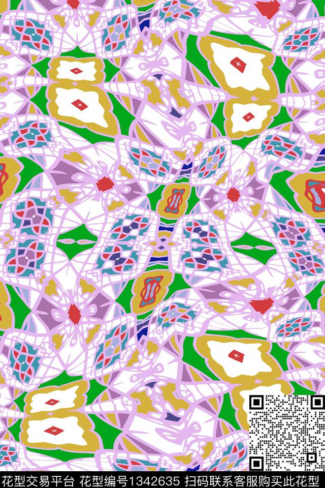 网格.jpg - 1342635 - 几何 抽象 - 传统印花花型 － 女装花型设计 － 瓦栏