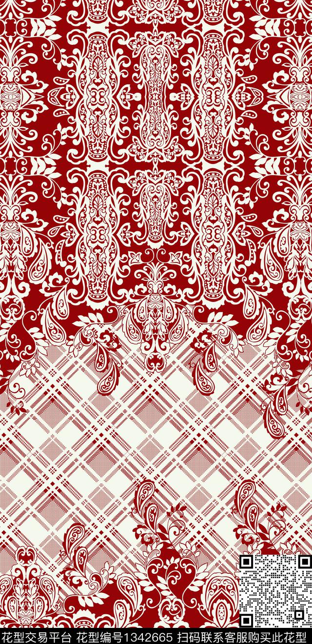 053.jpg - 1342665 - 格子 几何 民族风 - 传统印花花型 － 长巾花型设计 － 瓦栏