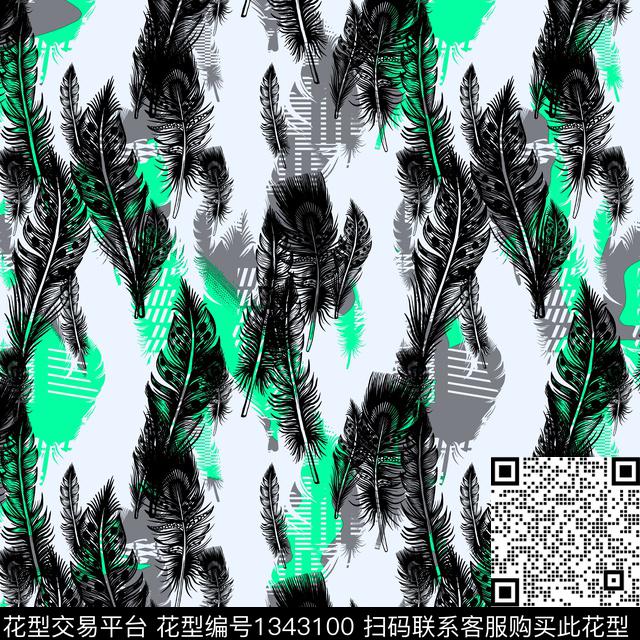 20200714-4-1.jpg - 1343100 - 羽毛 纸印花 几何 - 传统印花花型 － 男装花型设计 － 瓦栏