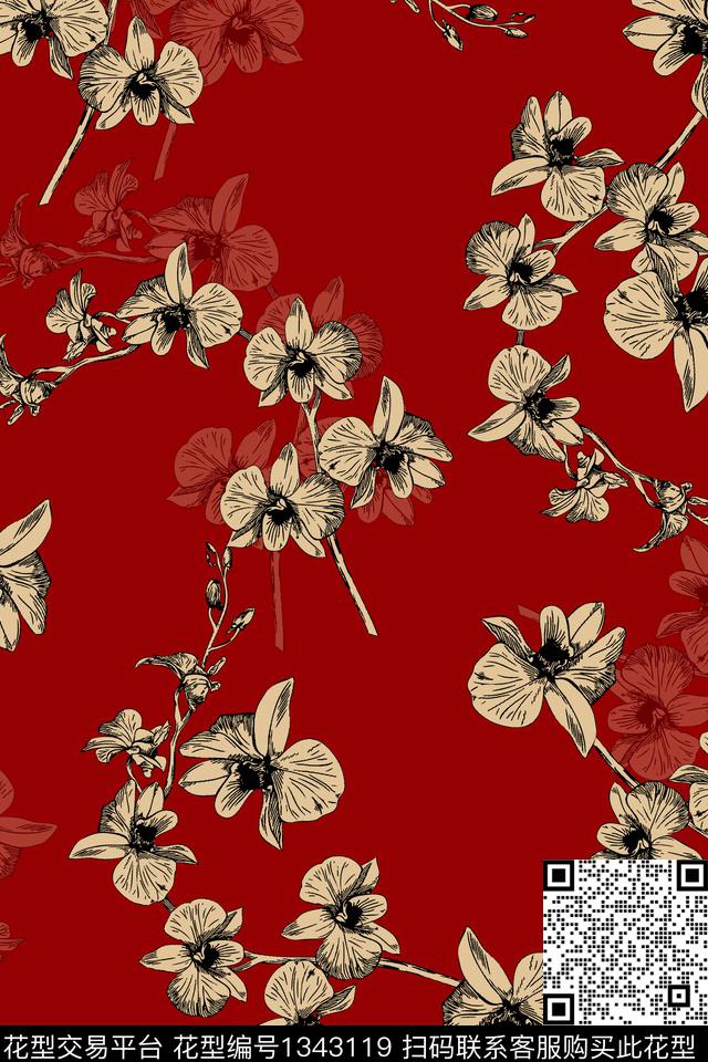 花卉大牌风植物数码印花花型下载（图片编号: 1343119） - 瓦栏（Walan）