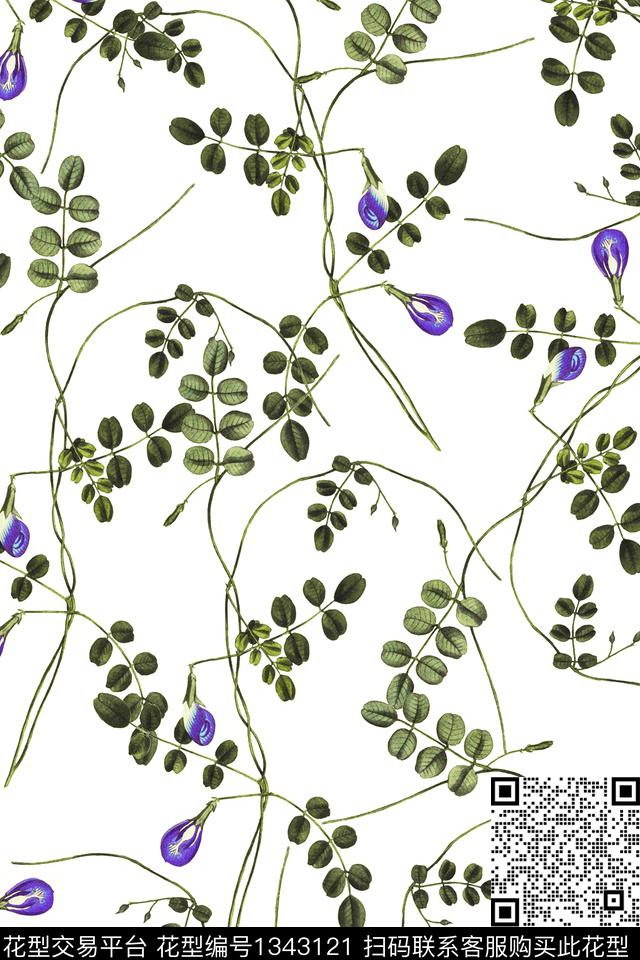 花卉大牌风植物数码印花花型下载（图片编号: 1343121） - 瓦栏（Walan）