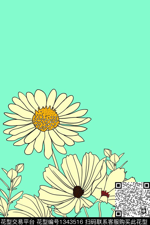 202007153.jpg - 1343516 - 插画 花鸟 几何花卉 - 传统印花花型 － 女装花型设计 － 瓦栏