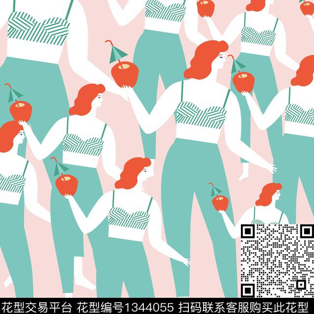 几何水果人物传统印花花型下载（图片编号: 1344055） - 瓦栏（Walan）