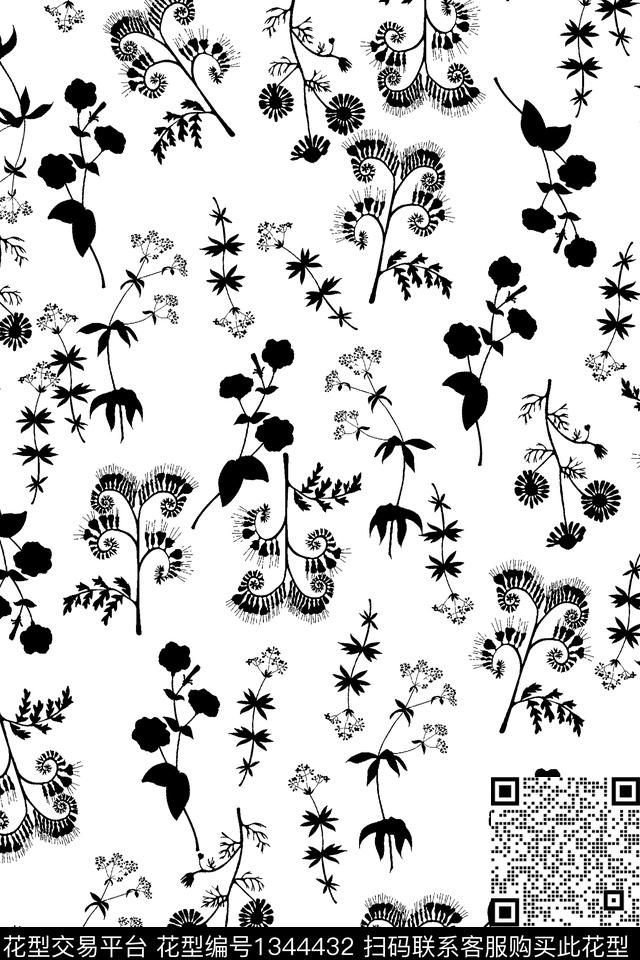 抽象花卉大牌风植物传统印花花型下载（图片编号: 1344432） - 瓦栏（Walan）
