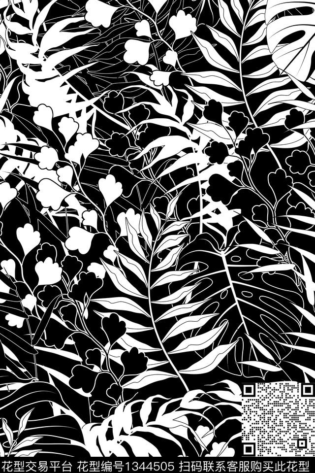 热带花型植物绿植树叶传统印花花型下载（图片编号: 1344505） - 瓦栏（Walan）