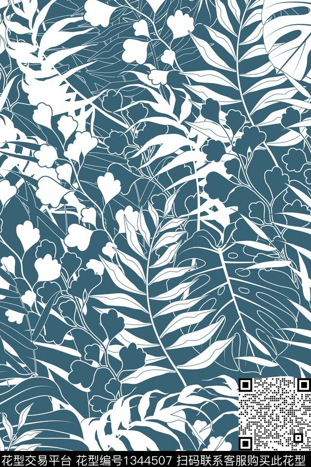 热带花型植物绿植树叶传统印花花型下载（图片编号: 1344507） - 瓦栏（Walan）