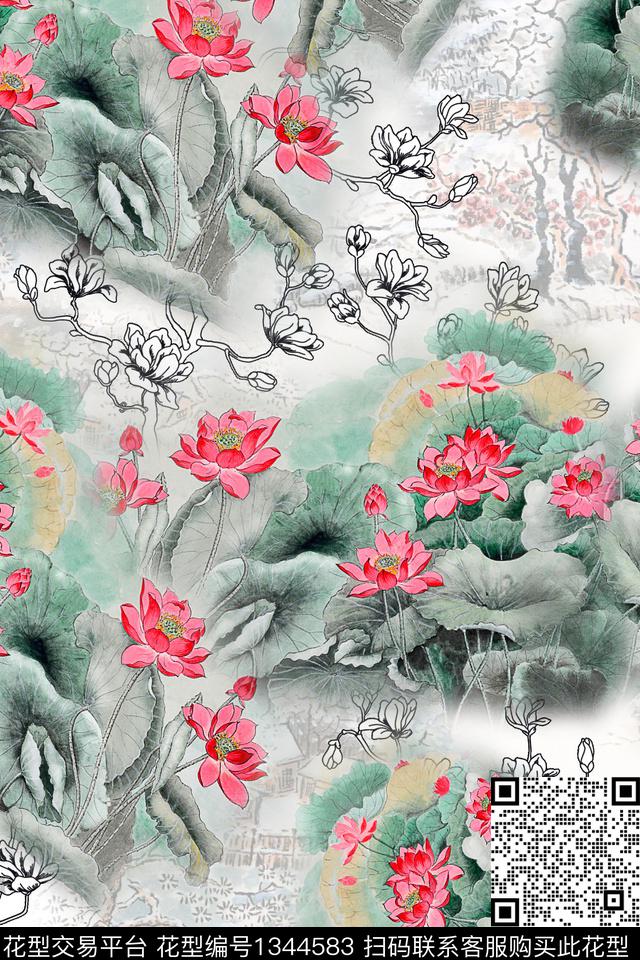 dear-20197.jpg - 1344583 - 旗袍 香云纱 中国 - 数码印花花型 － 女装花型设计 － 瓦栏