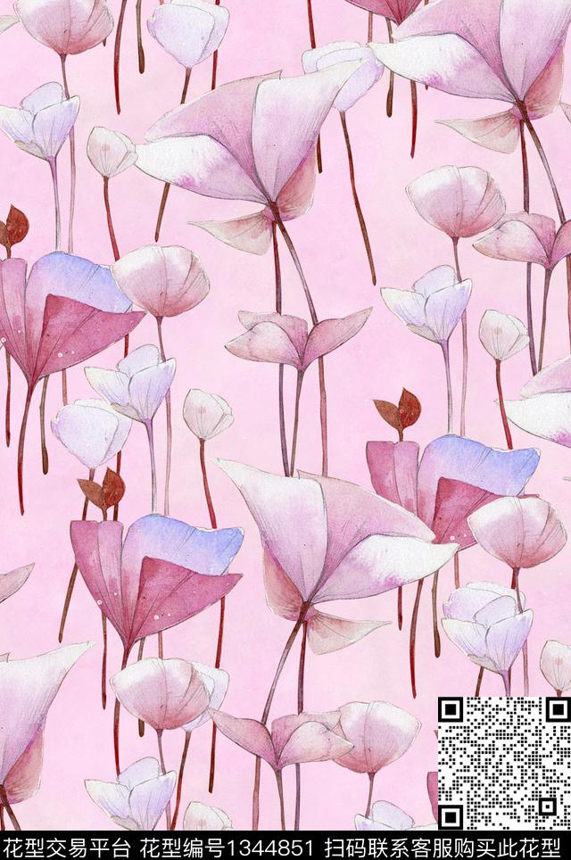 真丝小碎花绿植树叶数码印花花型下载（图片编号: 1344851） - 瓦栏（Walan）