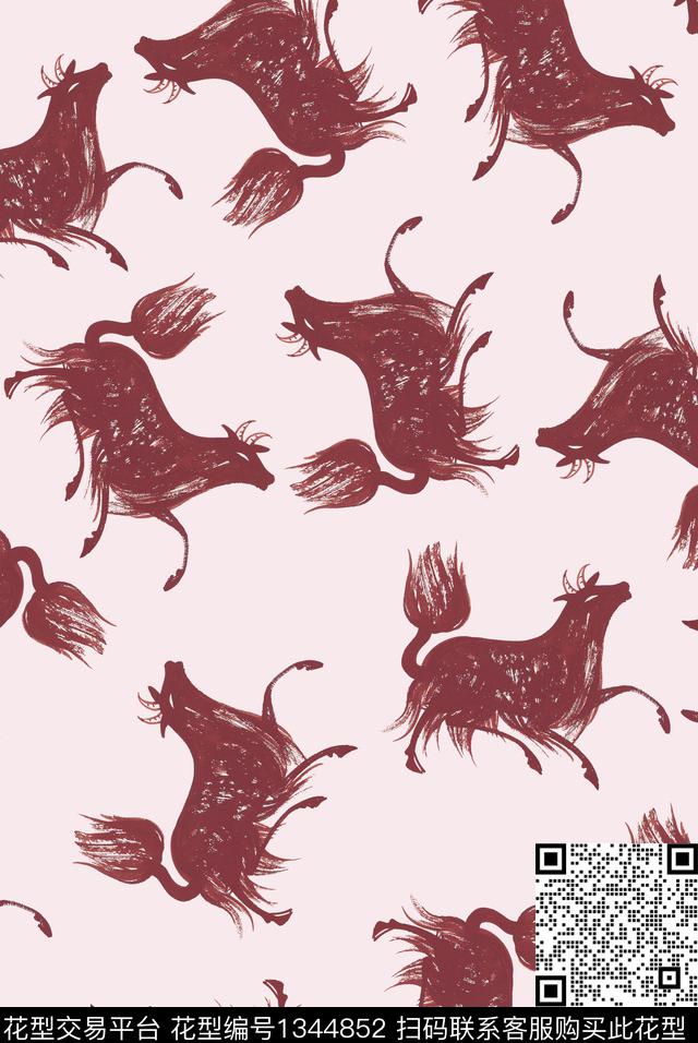 动物牛大牌风数码印花花型下载（图片编号: 1344852） - 瓦栏（Walan）