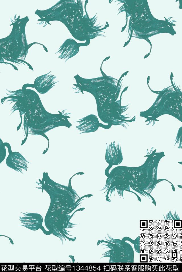 动物牛大牌风数码印花花型下载（图片编号: 1344854） - 瓦栏（Walan）