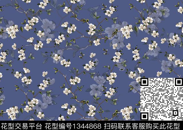清爽底花卉花卉朦胧花卉数码印花花型下载（图片编号: 1344868） - 瓦栏（Walan）