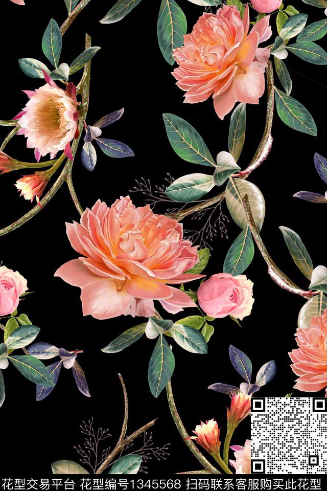 雨伞沙发布花卉数码印花花型下载（图片编号: 1345568） - 瓦栏（Walan）
